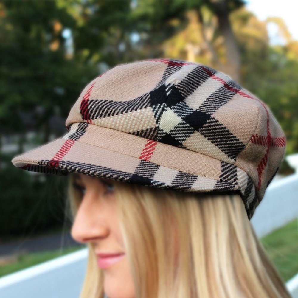 Burberry Nova Check Wool Cashmere Newsboy Hat M